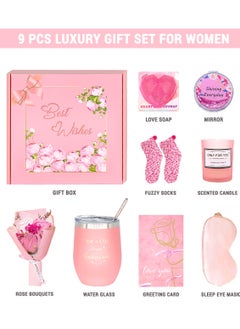 MANETTA Valentine's Day Gifts for Her, Gifts for Women, Self Care Get Well Gift Basket, Rose Spa Gift Baskets for Women, Gift Basket for Sister Girlfriend (Pink)  - Image 3