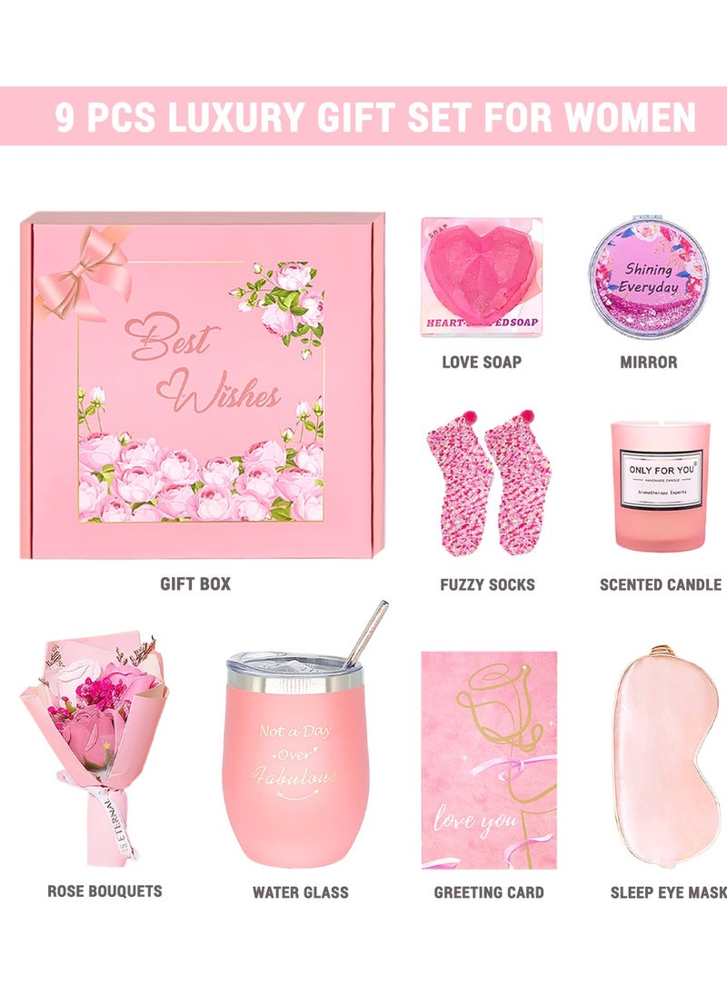 MANETTA Valentine's Day Gifts for Her, Gifts for Women, Self Care Get Well Gift Basket, Rose Spa Gift Baskets for Women, Gift Basket for Sister Girlfriend (Pink)  - Image 3