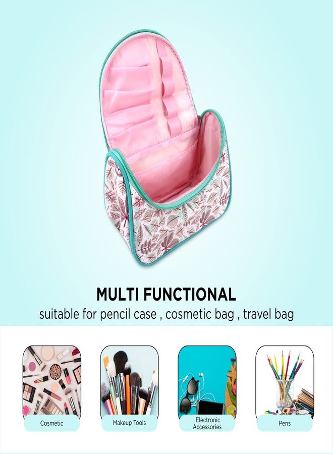Ayaha Floral Print Cosmetics Pouch Makeup Pouch Vanity Case Jewellery Pouch Stationery Pencil Case Travel Organiser Travel Pouch Bridal Gift (Green) - Image 3