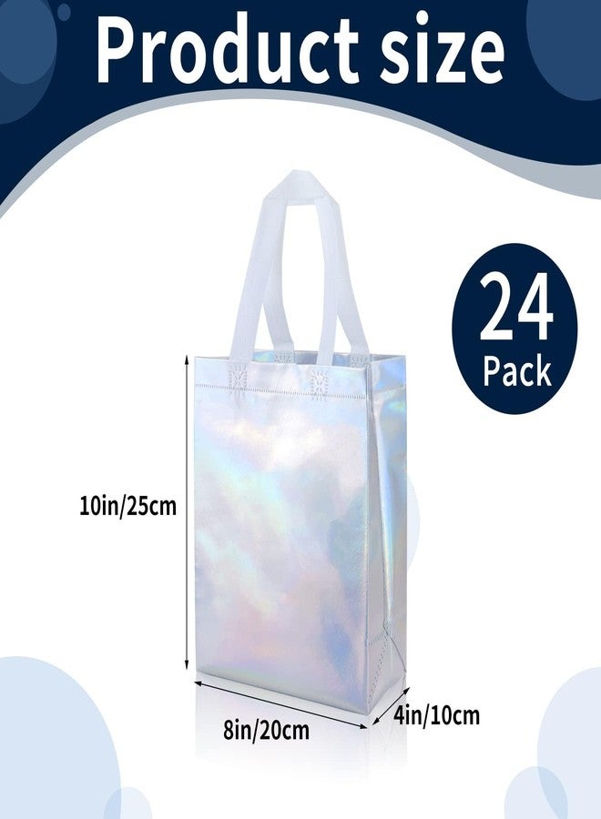 ISUSSER 24 Pack Holographic Gift Bags With White Handles Non Woven Reusable Handled Gift Bags Iridescent Tote Bags Glossy Welcome Bags for Shopping Birthday Party Wedding, 8 x 4 x 10 Inch - Image 2
