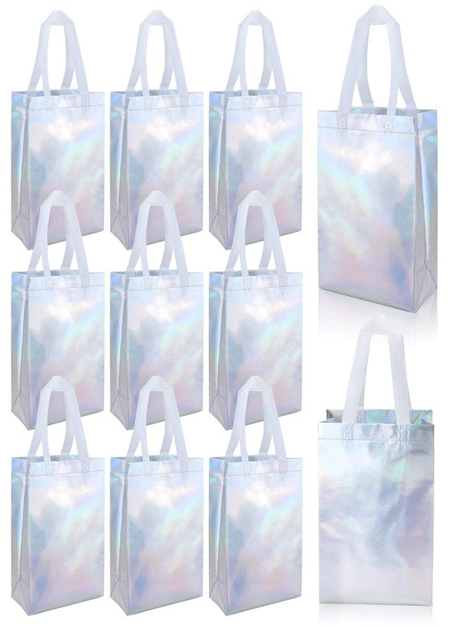 ISUSSER 24 Pack Holographic Gift Bags With White Handles Non Woven Reusable Handled Gift Bags Iridescent Tote Bags Glossy Welcome Bags for Shopping Birthday Party Wedding, 8 x 4 x 10 Inch - Image 1