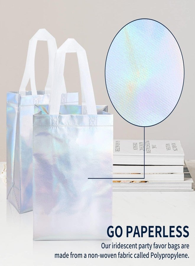 ISUSSER 24 Pack Holographic Gift Bags With White Handles Non Woven Reusable Handled Gift Bags Iridescent Tote Bags Glossy Welcome Bags for Shopping Birthday Party Wedding, 8 x 4 x 10 Inch - Image 4