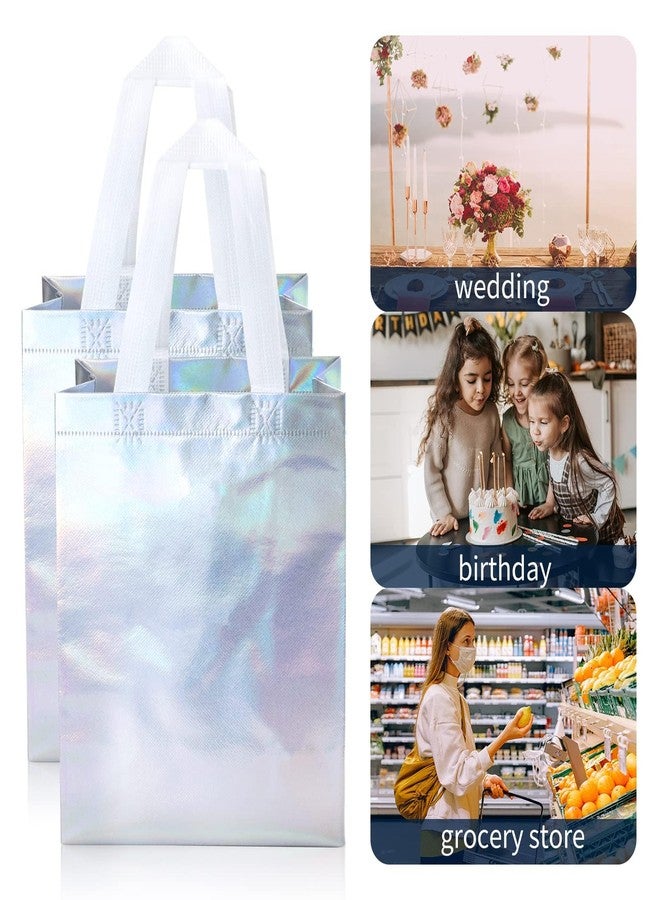 ISUSSER 24 Pack Holographic Gift Bags With White Handles Non Woven Reusable Handled Gift Bags Iridescent Tote Bags Glossy Welcome Bags for Shopping Birthday Party Wedding, 8 x 4 x 10 Inch - Image 5