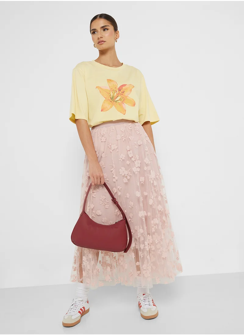 Ginger Crew Neck Oversize Flower Print T-Shirt