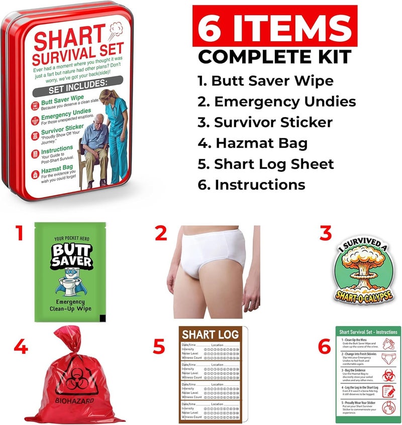 Pelto Shart Survival Set - Funny Gag Gift 2025 Boyfriend Gifts Includes Disposable Underwear, Hazmat Bag, Wet Wipe and More! Unique Stocking Suffers for Men Birthday Husband Teens Potty Humor Prank Him Fart - Image 2