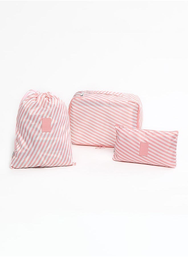 Generic 6-Piece Striped Foldable Storage Bag Set Pink/White  - Image 3