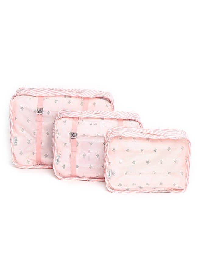 Generic 6-Piece Striped Foldable Storage Bag Set Pink/White  - Image 2
