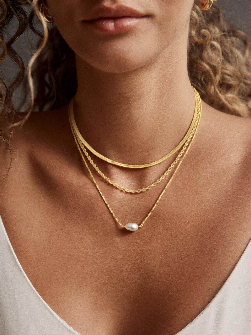 BERISO 14K Gold Plated Layered Necklace for Women, 3 Layer Dainty Gold Necklace with Minimalist Pendant, Elegant Everyday Gold Jewelry Gift - Image 4
