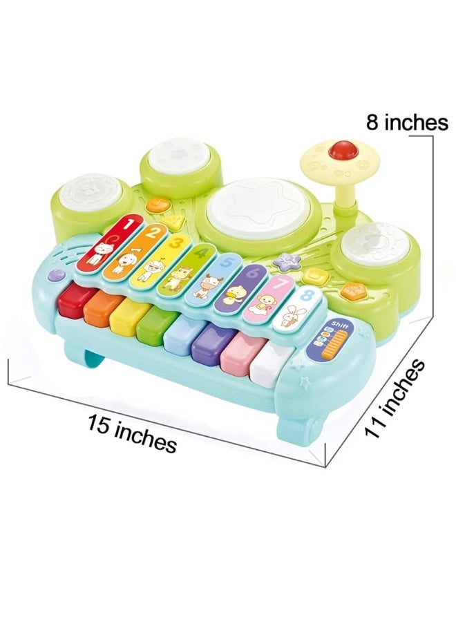 fisca 3 in 1 Musical Instruments Toys, Electronic Piano Keyboard Xylophone Drum Set - Learning Toys with Lights for Baby & Toddler 1 2 3 Year Old Boys and Girls - Image 1
