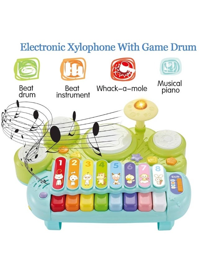 fisca 3 in 1 Musical Instruments Toys, Electronic Piano Keyboard Xylophone Drum Set - Learning Toys with Lights for Baby & Toddler 1 2 3 Year Old Boys and Girls - Image 2