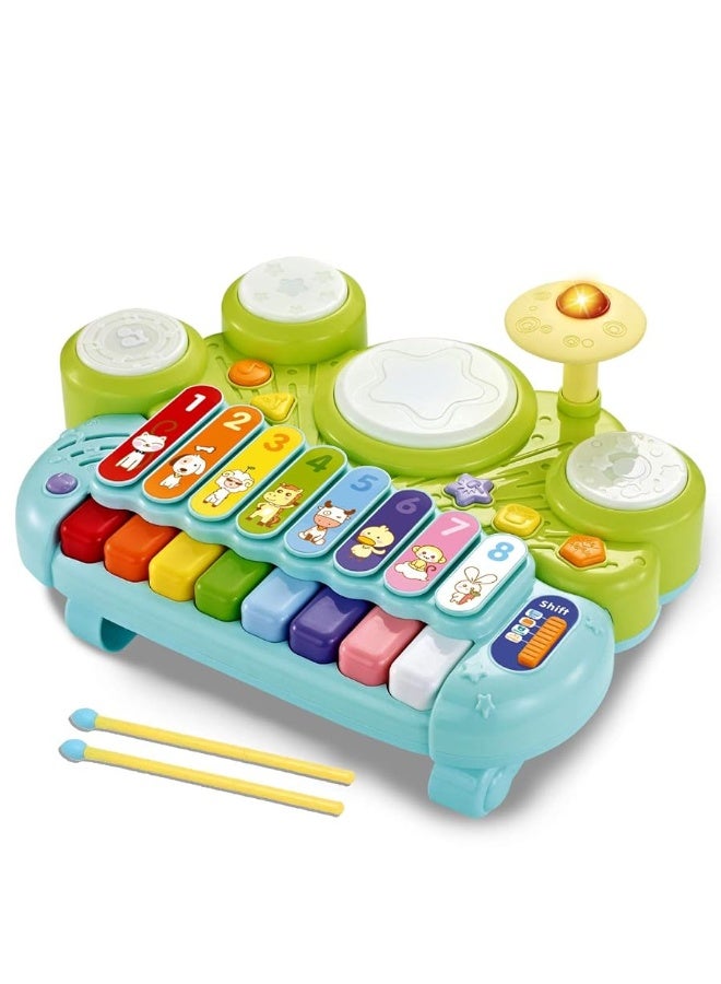 fisca 3 in 1 Musical Instruments Toys, Electronic Piano Keyboard Xylophone Drum Set - Learning Toys with Lights for Baby & Toddler 1 2 3 Year Old Boys and Girls - Image 5