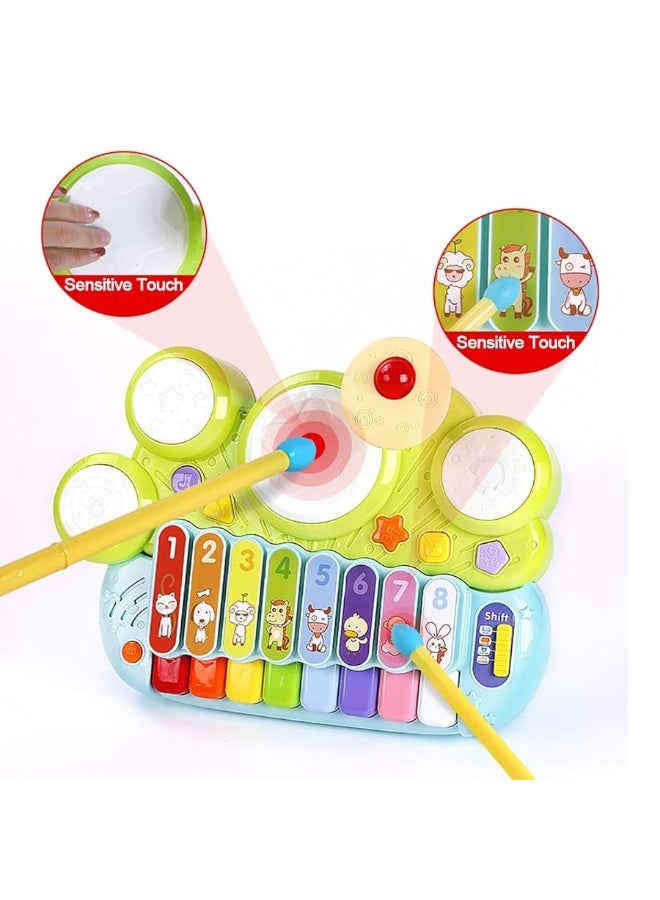 fisca 3 in 1 Musical Instruments Toys, Electronic Piano Keyboard Xylophone Drum Set - Learning Toys with Lights for Baby & Toddler 1 2 3 Year Old Boys and Girls - Image 4