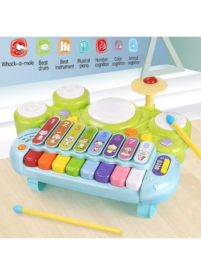 fisca 3 in 1 Musical Instruments Toys, Electronic Piano Keyboard Xylophone Drum Set - Learning Toys with Lights for Baby & Toddler 1 2 3 Year Old Boys and Girls - Image 3