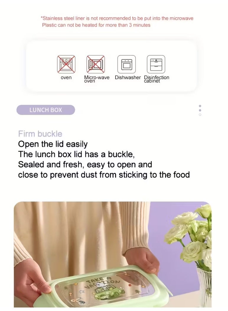 Toshionics Stainless Steel Lunch Box with 3 Compartments, Spoon & Fork, Leakproof, Microwave Safe, Freezer Safe, Removable Tray - BPA-Free– 750ml, 20x14x5 cm – For School, Office, Travel - Image 2