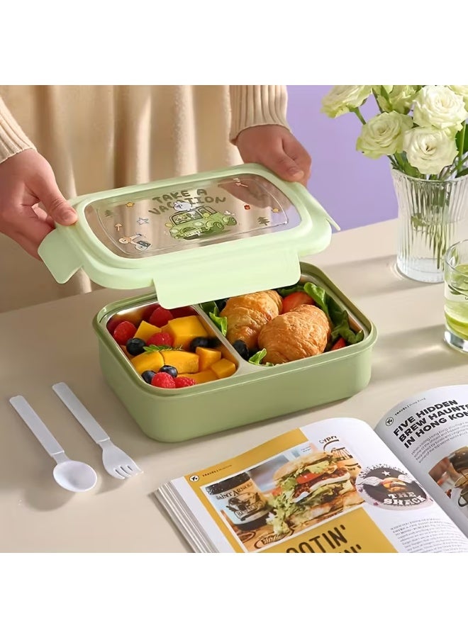 Toshionics Stainless Steel Lunch Box with 3 Compartments, Spoon & Fork, Leakproof, Microwave Safe, Freezer Safe, Removable Tray - BPA-Free– 750ml, 20x14x5 cm – For School, Office, Travel - Image 4