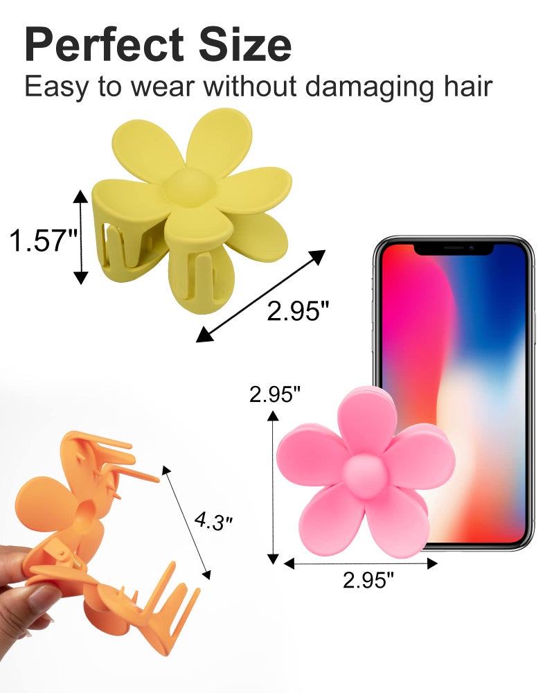 TOFAFA 6PCS Flower Hair Clips Large Hair Claw Clips for Thick Hair Matte Non Slip Strong Hold Cute Jaw Daisy Claw Clip Colorful Clamps Thin Hair Accessories for Women Girls Gifts(Yellow) - Image 2
