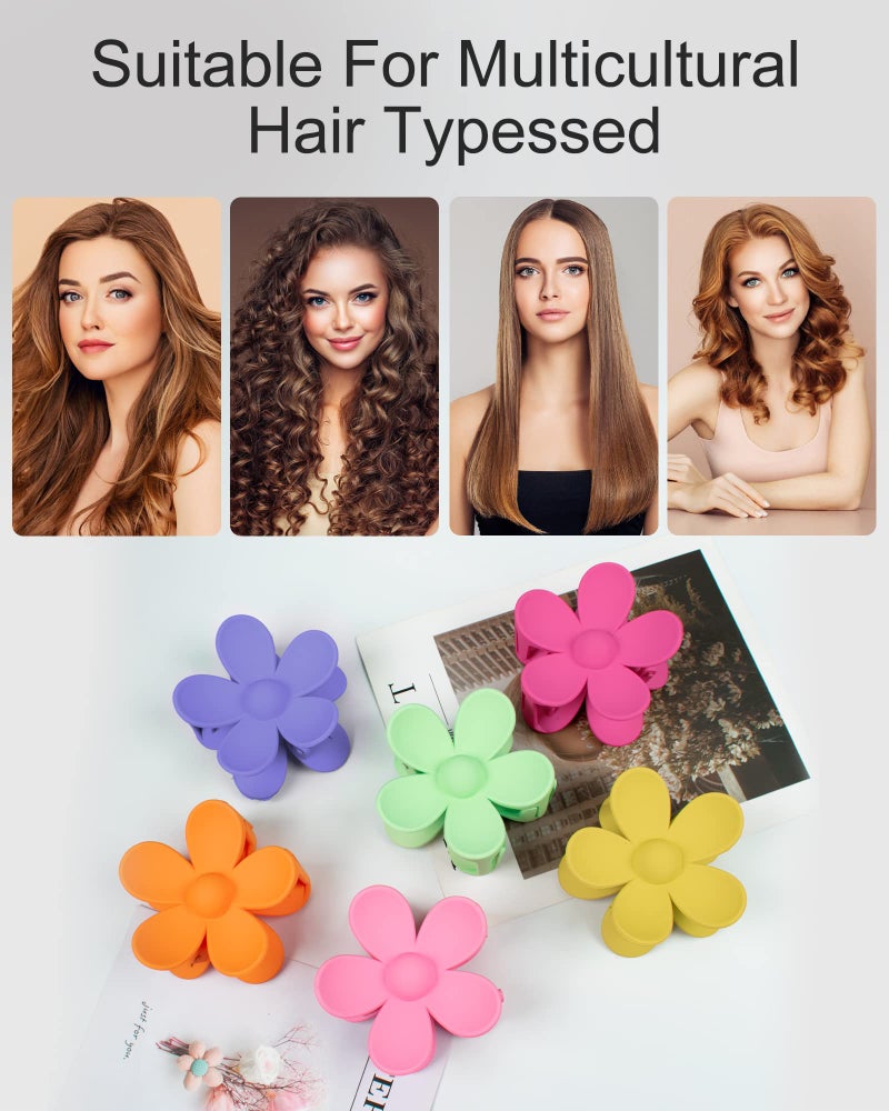 TOFAFA 6PCS Flower Hair Clips Large Hair Claw Clips for Thick Hair Matte Non Slip Strong Hold Cute Jaw Daisy Claw Clip Colorful Clamps Thin Hair Accessories for Women Girls Gifts(Yellow) - Image 4