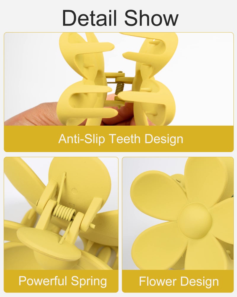 TOFAFA 6PCS Flower Hair Clips Large Hair Claw Clips for Thick Hair Matte Non Slip Strong Hold Cute Jaw Daisy Claw Clip Colorful Clamps Thin Hair Accessories for Women Girls Gifts(Yellow) - Image 3