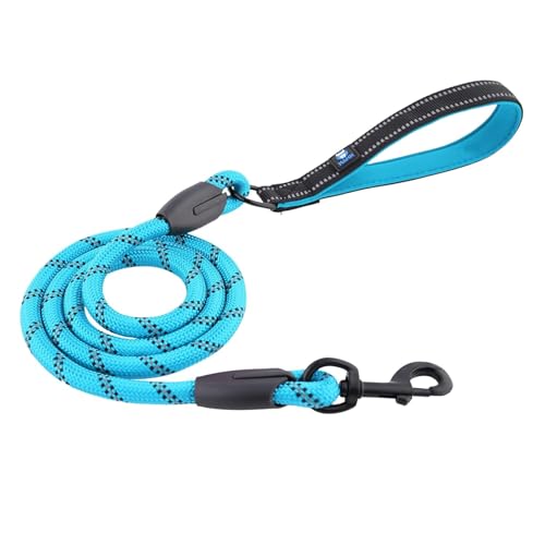 HANK Dog Leash | 3M Reflective Leash for Dogs | Heavy Duty Dog Rope for Small to Large Dogs | Comfortable Padded Handle 5 Feet (Cyan Blue + New Version, Large - Suitable Upto (18-80KG)) - Image 1