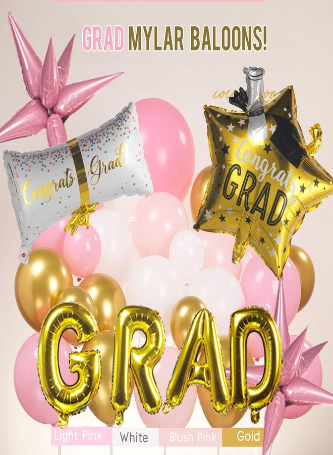 kozee Pink and White Gold Grad Balloon garland arch kit 145pcs With Large Gold Star GRAD Letter balloons for 2025 graduations decorations Prom girl's birthday party supplies - Image 4