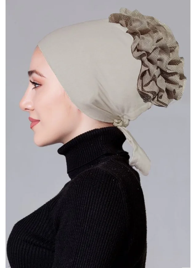 ناناك Stone Color Lycra Frilled Non-Slip Bonnet