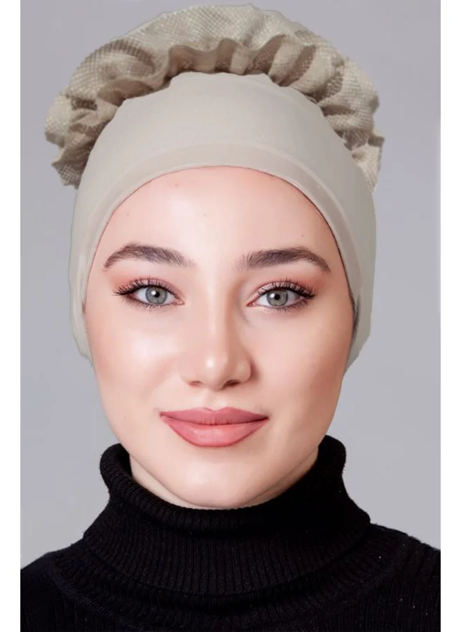 ناناك Stone Color Lycra Frilled Non-Slip Bonnet