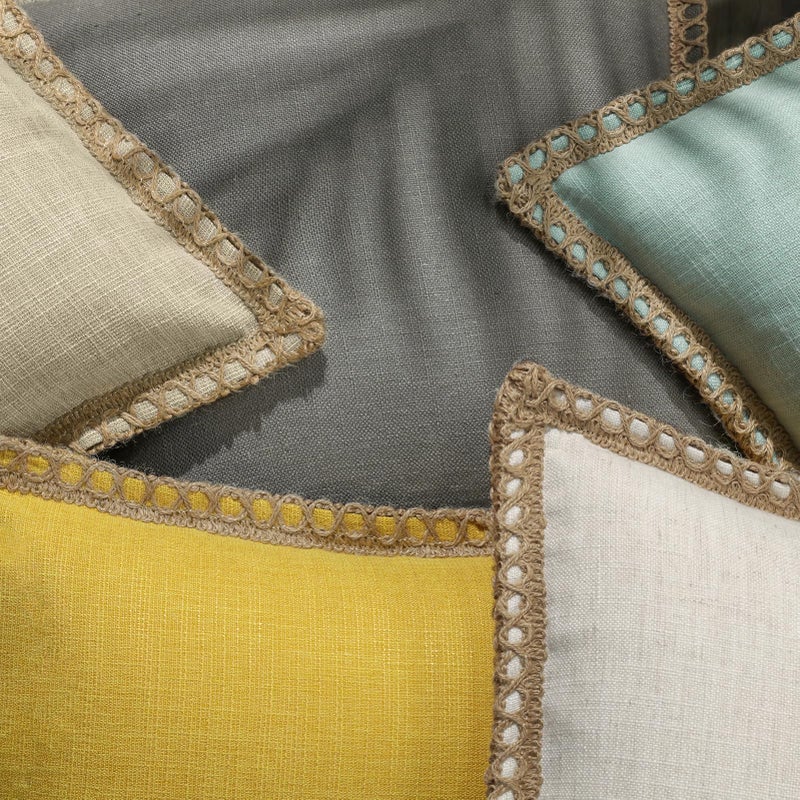 Phantoscope Pack of 2 Farmhouse Decorative Solid Throw Decorative Pillow Cover Burlap Linen Trimmed Tailored Edges  Oatmeal 22 x 22 inches 55 x 55 cm - Image 4