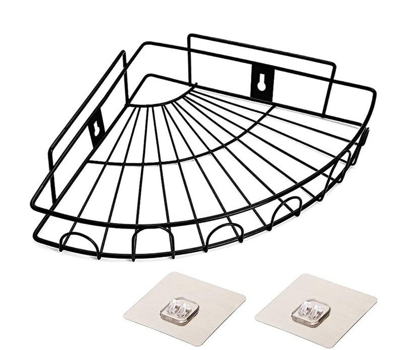 ROXA Wall Mounted Self-Adhesive Bathroom Corner Shelf/Kitchen Rack & Holder - Bathroom Accessories (Material-GI Metal, Powder Coated Finish, Black, Pack of 1) (Round Shape Pack of 1) - Image 1