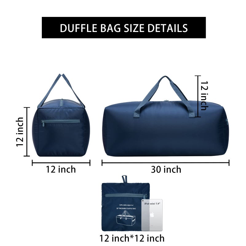 IFARADAY Foldable Duffel Bag 30" / 75L Lightweight with Water Rresistant for Travel-Navy Blue - Image 5