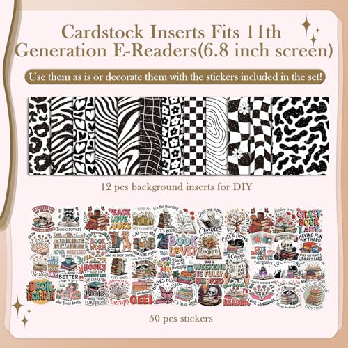Rngmsi Insert Cardstock for Clear Case - 12Pcs Fashionably Simple Cardstock Inserts Compatible with Kindle Paperwhite 11th-12th, 50Pcs Reading Books Stickers for E-Reader Clear Back Cover Accessories - Image 3