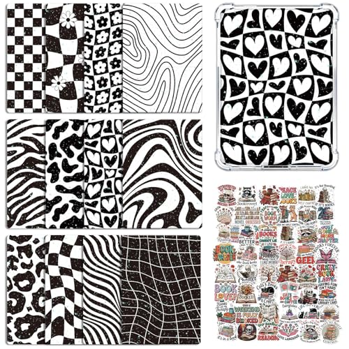 Rngmsi Insert Cardstock for Clear Case - 12Pcs Fashionably Simple Cardstock Inserts Compatible with Kindle Paperwhite 11th-12th, 50Pcs Reading Books Stickers for E-Reader Clear Back Cover Accessories - Image 1