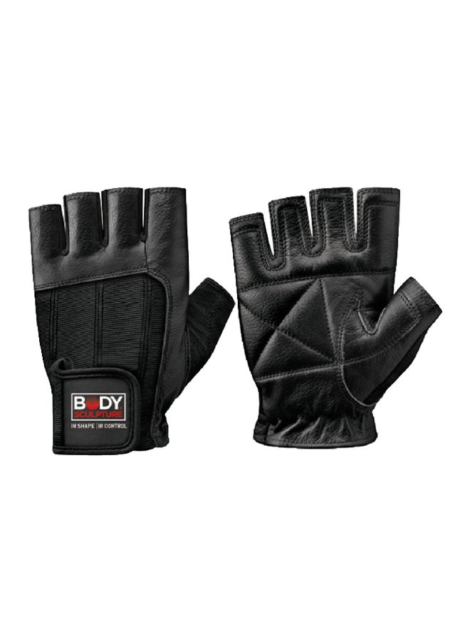 BODY SCULPTURE Leather Velcro Closure Padded Palm and Half Finger Cut Fitness Gloves Black XL BW-85NXL-B 