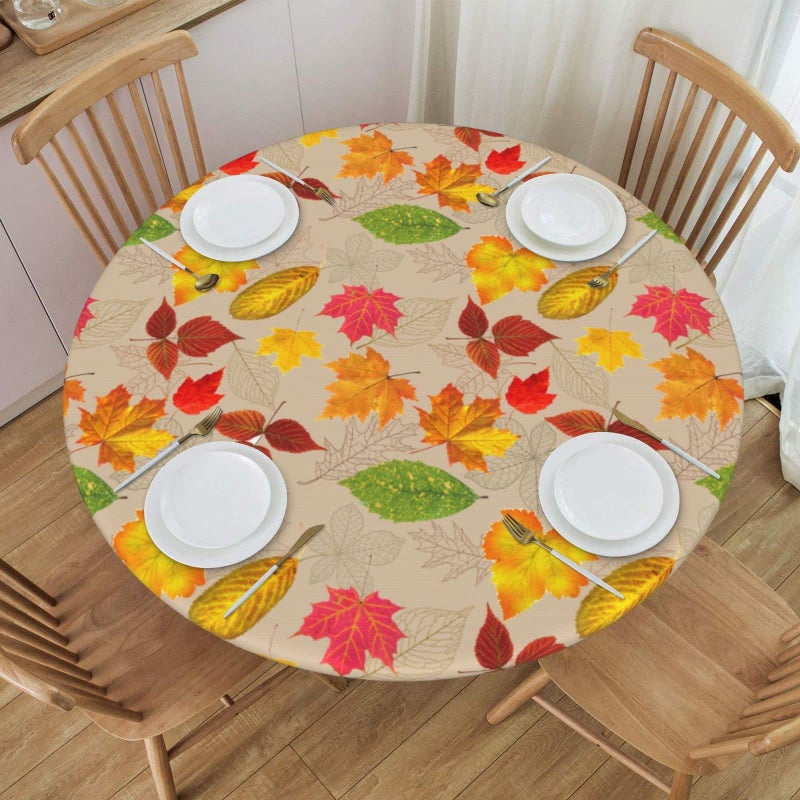 Aiojool White Marble Print Tablecloth Elastic Edged Round Fitted Table Cover Waterproof Table Cloth for Indoor Outdoor Dinning Fit 40  44 Table Small