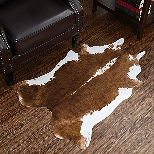 HOMORE Cowhide Rug, Cute Cow Print Rug for Living Room Faux Cow Hide Animal Print Carpet for Bedroom Office Table, 3.6 x 2.3 Feet, Khaki Brown - Image 1