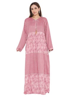 HANA & SARA فستان قفطان عربي طويل من الفيسكوز المطبوع بربطة أمامية  - Image 1