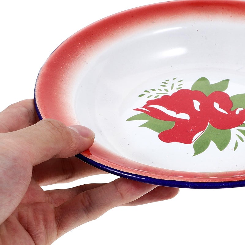 مجموعة أطباق المينا الفلورية العتيقة 3 قطع 20 سم مستديرة أواني طعام رجعية للوجبات الخفيفة - Image 5
