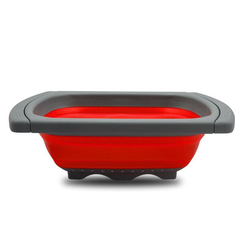 Rectangular Collapsible Draining Basket for Kitchen Red 