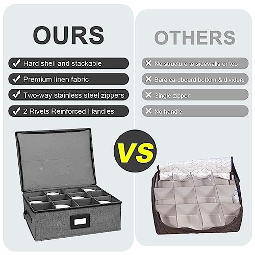Mayniu 2 Pack Mug Storage Box with Dividers, Hard Top Cup Storage Containers for Coffee Mug & Tea Cup, Stackable Coffee Mug Storage Organizer with Zipper Lid & Rivet Reinforced Handles – Black - Image 3