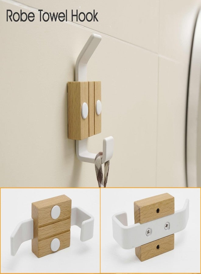 ffk 4 PCS Bathroom Hardware Set White Walnut Wood Bathroom Accessories Kit Includes 16" Hand Towel Bar Toilet Paper Holder Towel Holder Robe Towel Hook Wall Mounted - Image 5