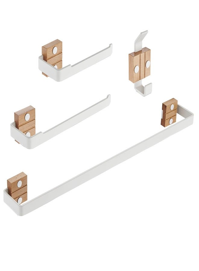 ffk 4 PCS Bathroom Hardware Set White Walnut Wood Bathroom Accessories Kit Includes 16" Hand Towel Bar Toilet Paper Holder Towel Holder Robe Towel Hook Wall Mounted - Image 1