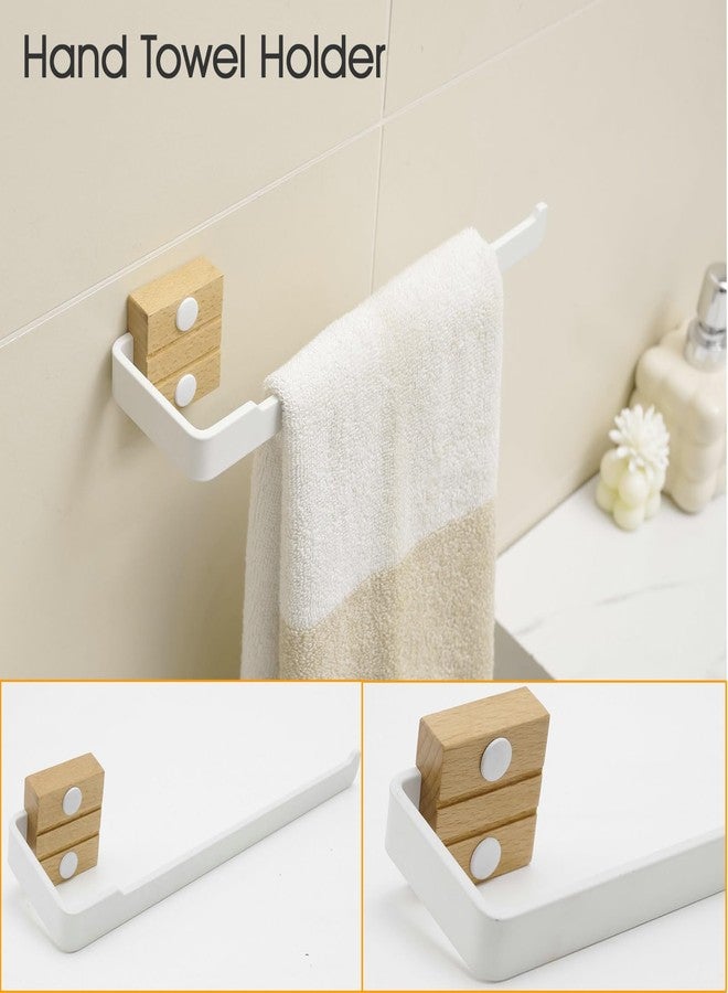 ffk 4 PCS Bathroom Hardware Set White Walnut Wood Bathroom Accessories Kit Includes 16" Hand Towel Bar Toilet Paper Holder Towel Holder Robe Towel Hook Wall Mounted - Image 3
