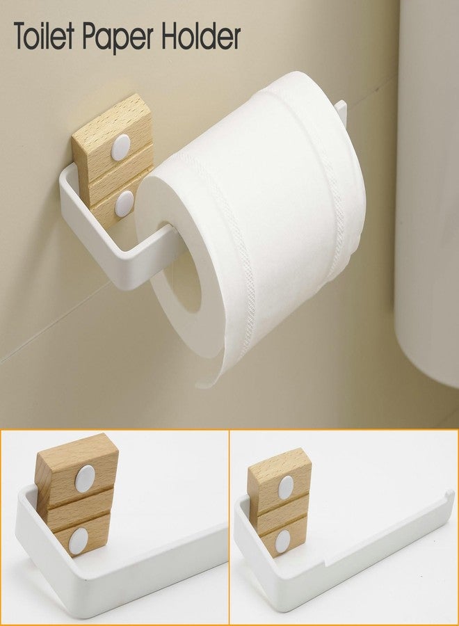 ffk 4 PCS Bathroom Hardware Set White Walnut Wood Bathroom Accessories Kit Includes 16" Hand Towel Bar Toilet Paper Holder Towel Holder Robe Towel Hook Wall Mounted - Image 4