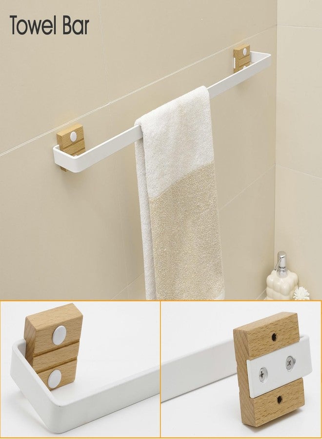 ffk 4 PCS Bathroom Hardware Set White Walnut Wood Bathroom Accessories Kit Includes 16" Hand Towel Bar Toilet Paper Holder Towel Holder Robe Towel Hook Wall Mounted - Image 2