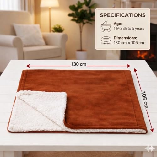 BRANDONN Baby Blanket 130x105 cm – Ultra Soft Dual Layer Sherpa & Flannel, Lightweight Warm Newborn Blanket for Crib, Stroller, Travel & Feeding, Skin-Friendly, 1 Month Till 5 Years (Rust) - Image 4