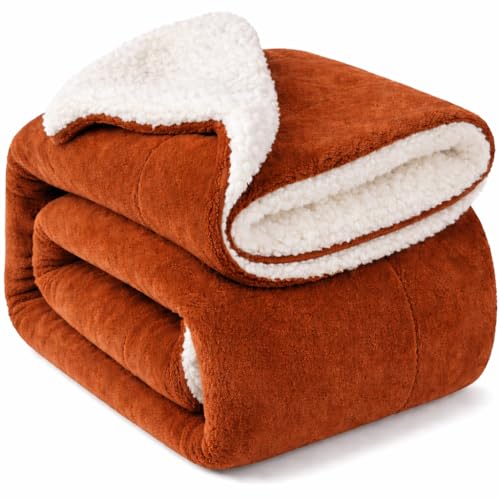 BRANDONN Baby Blanket 130x105 cm – Ultra Soft Dual Layer Sherpa & Flannel, Lightweight Warm Newborn Blanket for Crib, Stroller, Travel & Feeding, Skin-Friendly, 1 Month Till 5 Years (Rust) - Image 1