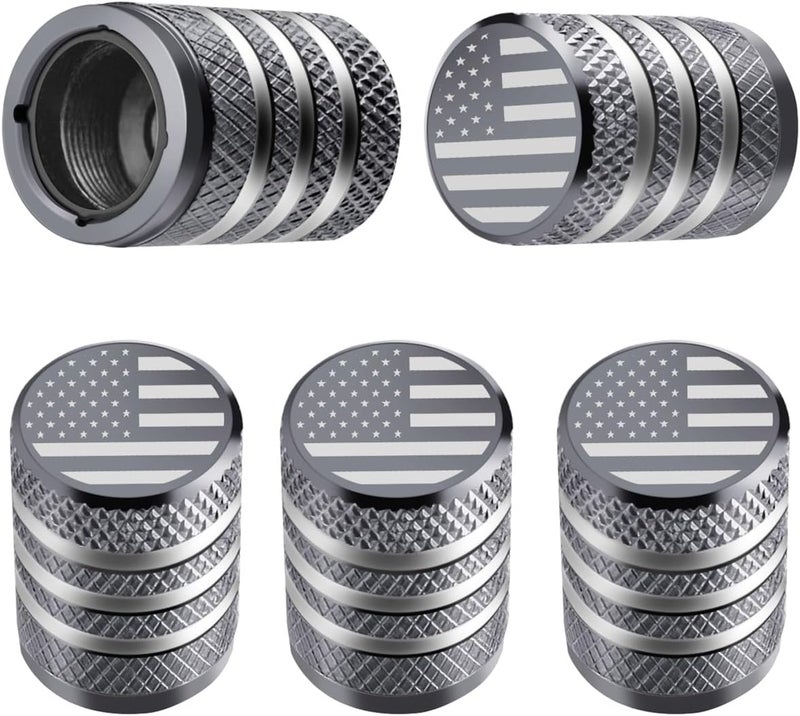 DECURCAR Tire Valve Stem Cap Cover - (5 Pack) Tire Air Cap Metal with Plastic Liner Corrosion Resistant Leak-Proof American Flag for Car Truck Motorcycle Bike Grey - Image 1