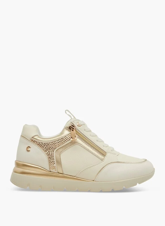 Le Confort Women Panelled Sneakers with Lace-Up Closure and Wedge Heels