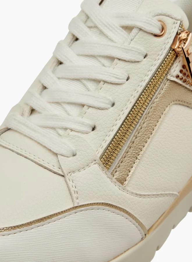 Le Confort Women Panelled Sneakers with Lace-Up Closure and Wedge Heels