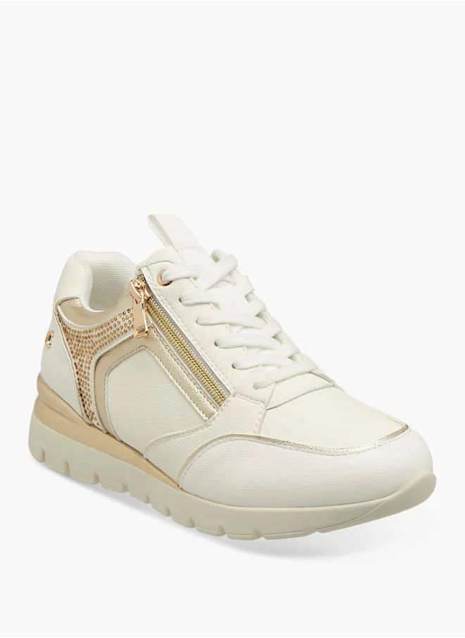 Le Confort Women Panelled Sneakers with Lace-Up Closure and Wedge Heels