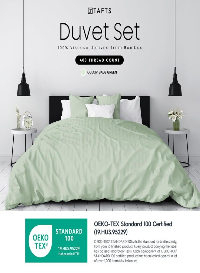Tafts Duvet Cover Queen Size, 3 Piece Set, Pure 100% Viscose Derived from Bamboo, Luxuriously Soft, Silky Smooth and Cooling, 2 Pillowcases (Queen, Sage Green) - Image 2